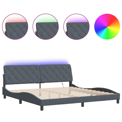 Rám Postele S Led Bez Matrace Tmavě Šedý 200 X 200 Cm Samet