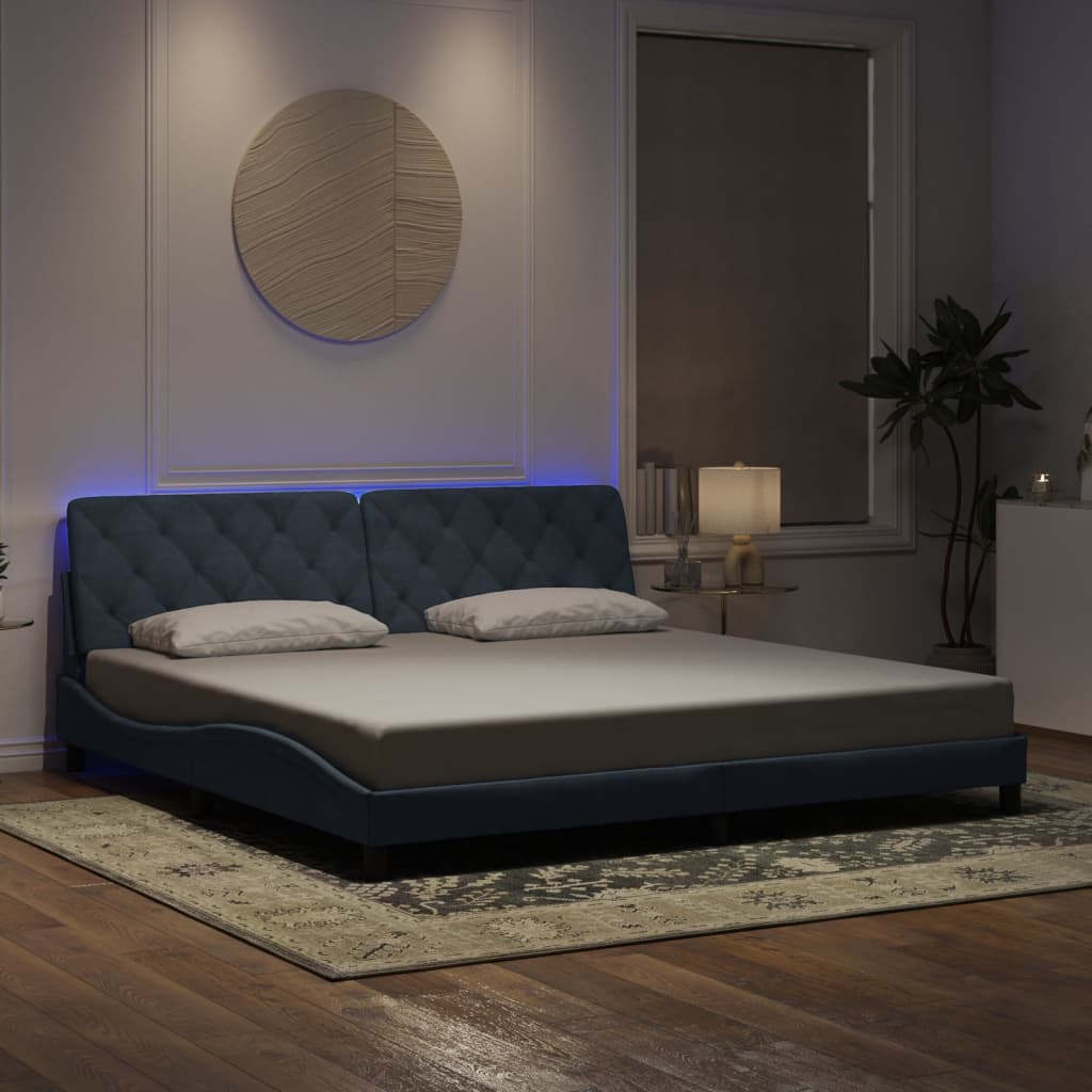 Rám Postele S Led Bez Matrace Tmavě Šedý 200 X 200 Cm Samet