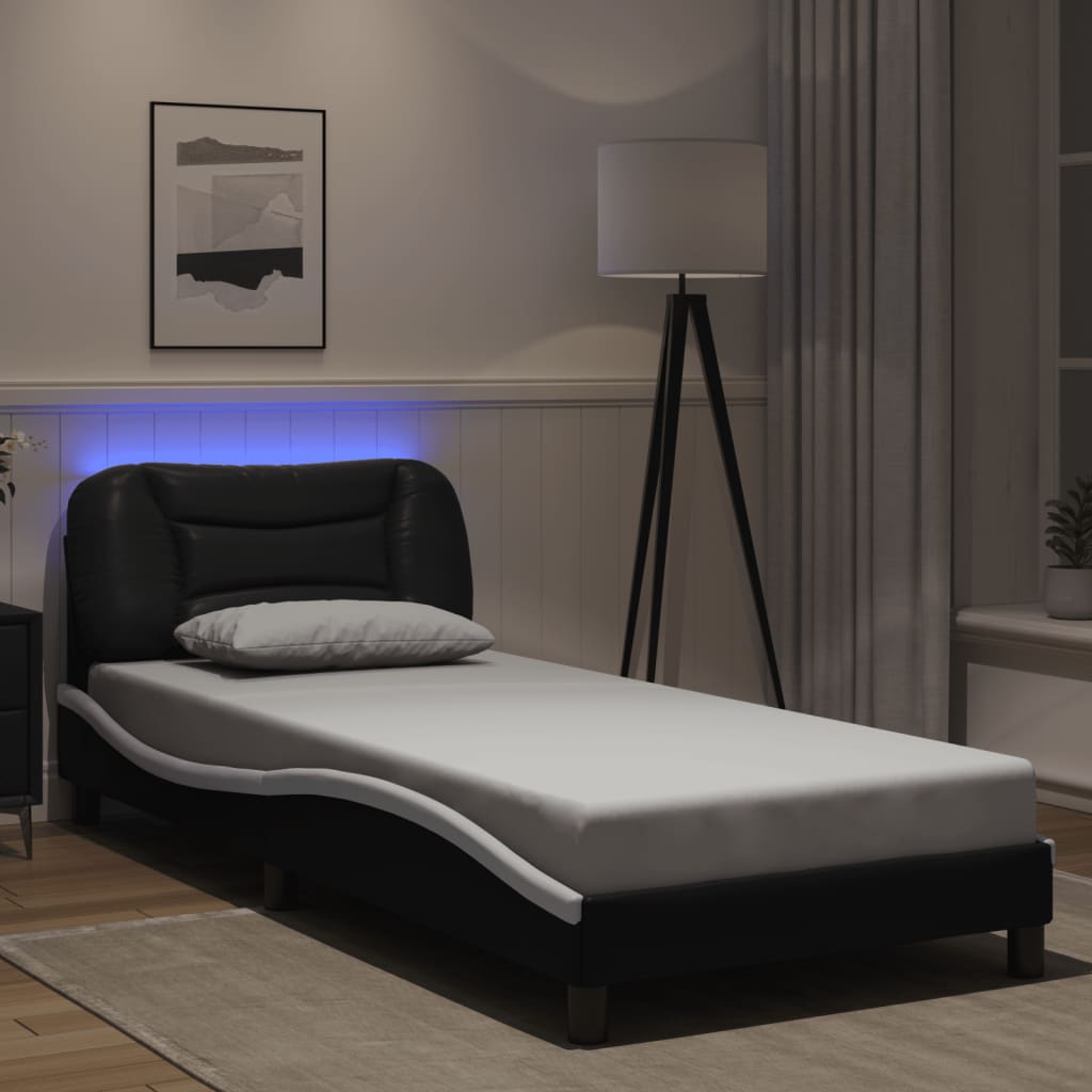 Rám Postele S Led Bez Matrace Hvar Černý A Bílý 90X190 Cm