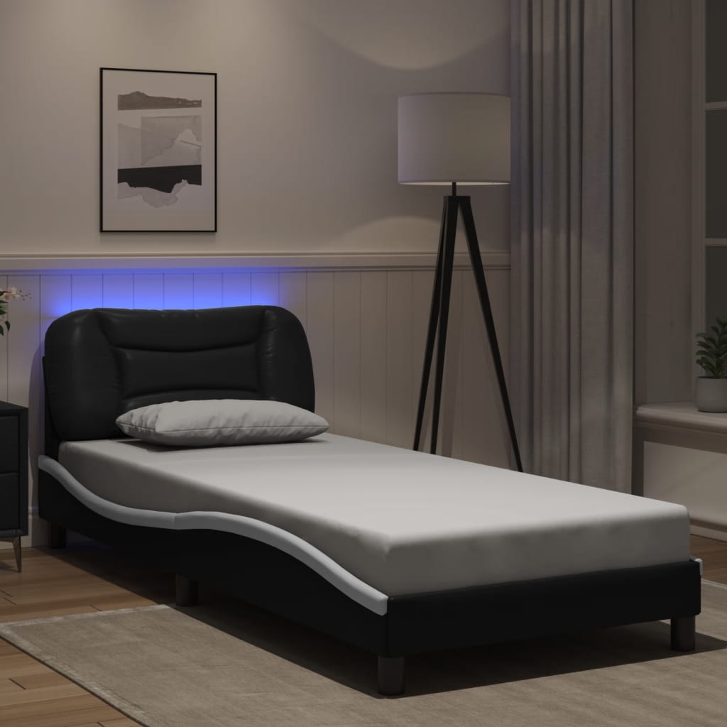 Rám Postele S Led Bez Matrace Hvar Černý A Bílý 90X200 Cm