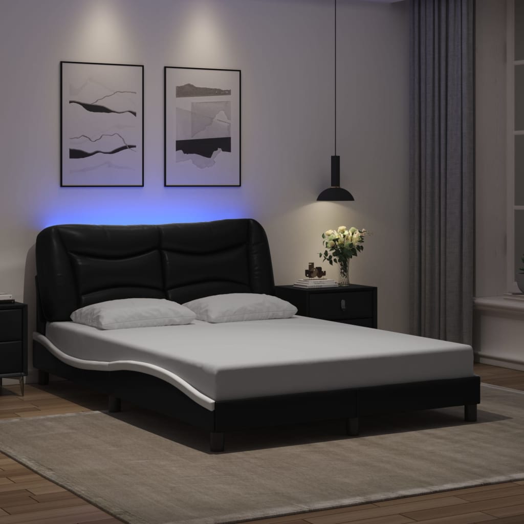 Rám Postele S Led Bez Matrace Hvar Černý A Bílý 120X200 Cm