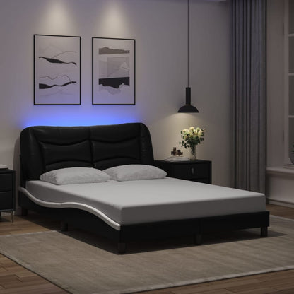 Rám Postele S Led Bez Matrace Hvar Černý A Bílý 140X190 Cm