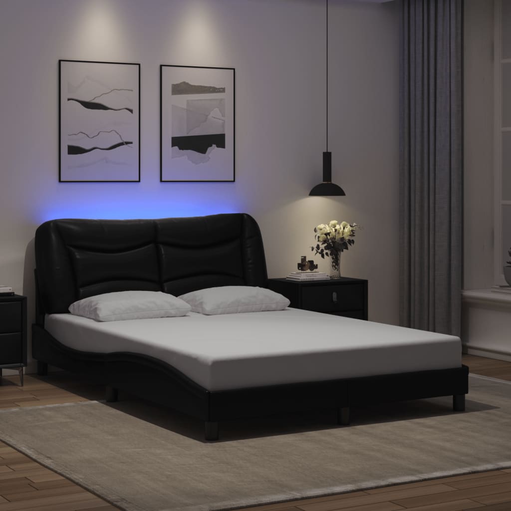 Rám Postele S Led Bez Matrace Hvar Černý 140 X 200 Cm