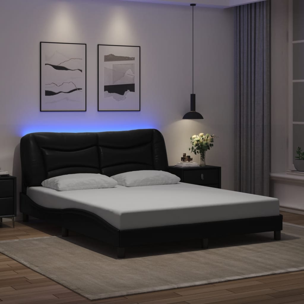 Rám Postele S Led Bez Matrace Hvar Černý 160 X 200 Cm