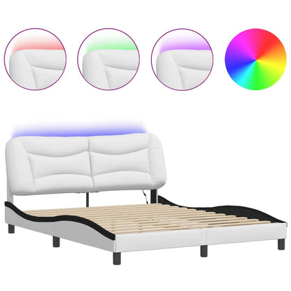 Rám Postele S Led Osvětlením Bílý A Černý 160X200 Cm Umělá Kůže