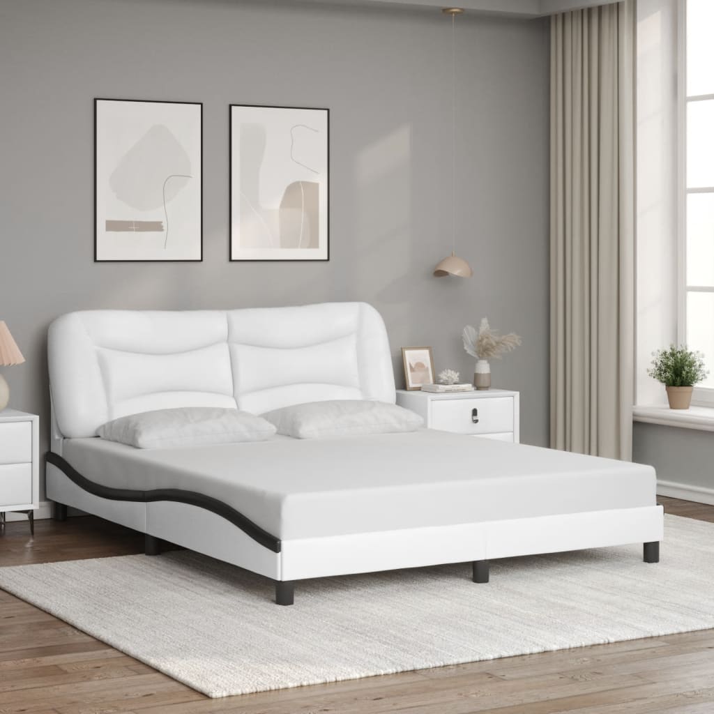 Rám Postele S Led Osvětlením Bílý A Černý 160X200 Cm Umělá Kůže