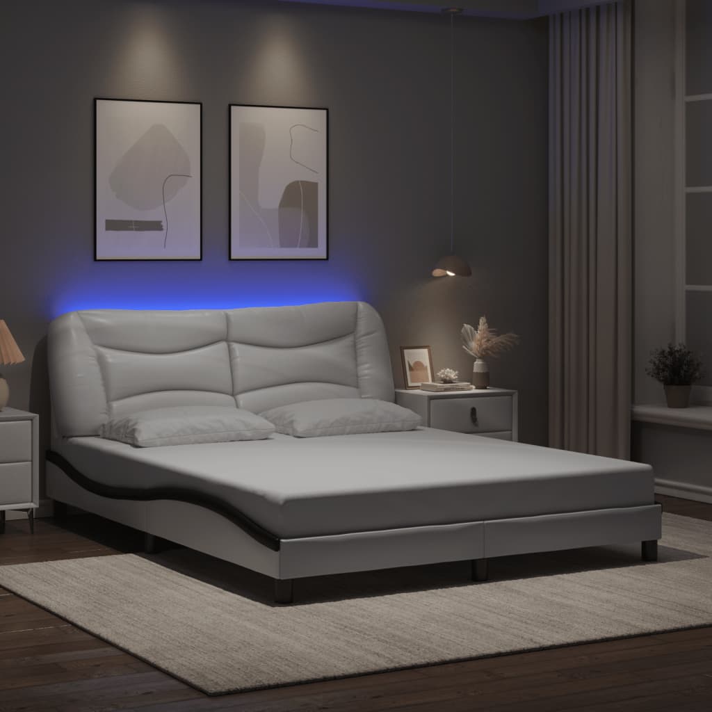 Rám Postele S Led Osvětlením Bílý A Černý 160X200 Cm Umělá Kůže