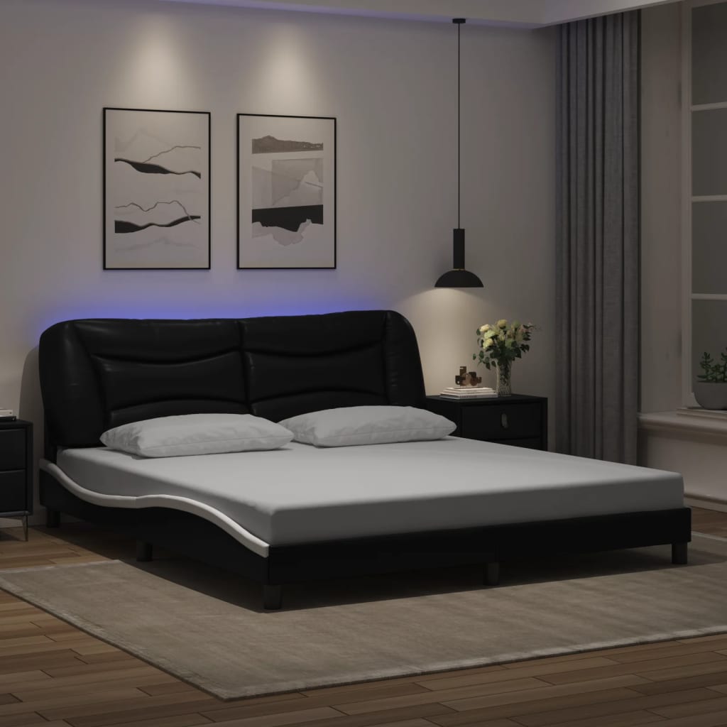 Rám Postele S Led Bez Matrace Hvar Černý A Bílý 180X200 Cm