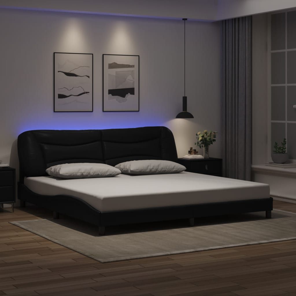 Rám Postele S Led Bez Matrace Hvar Černý 200 X 200 Cm