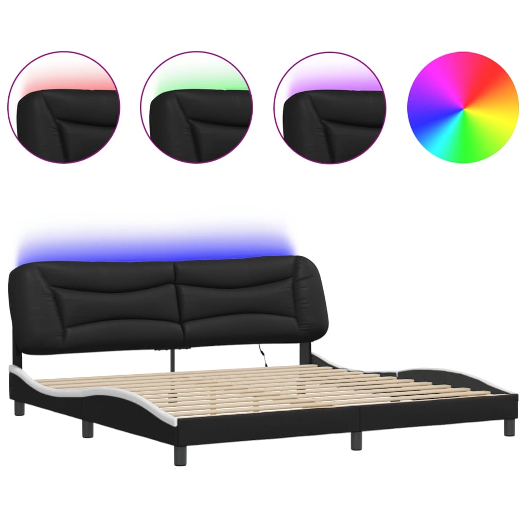 Rám Postele S Led Bez Matrace Hvar Černý A Bílý 200X200 Cm