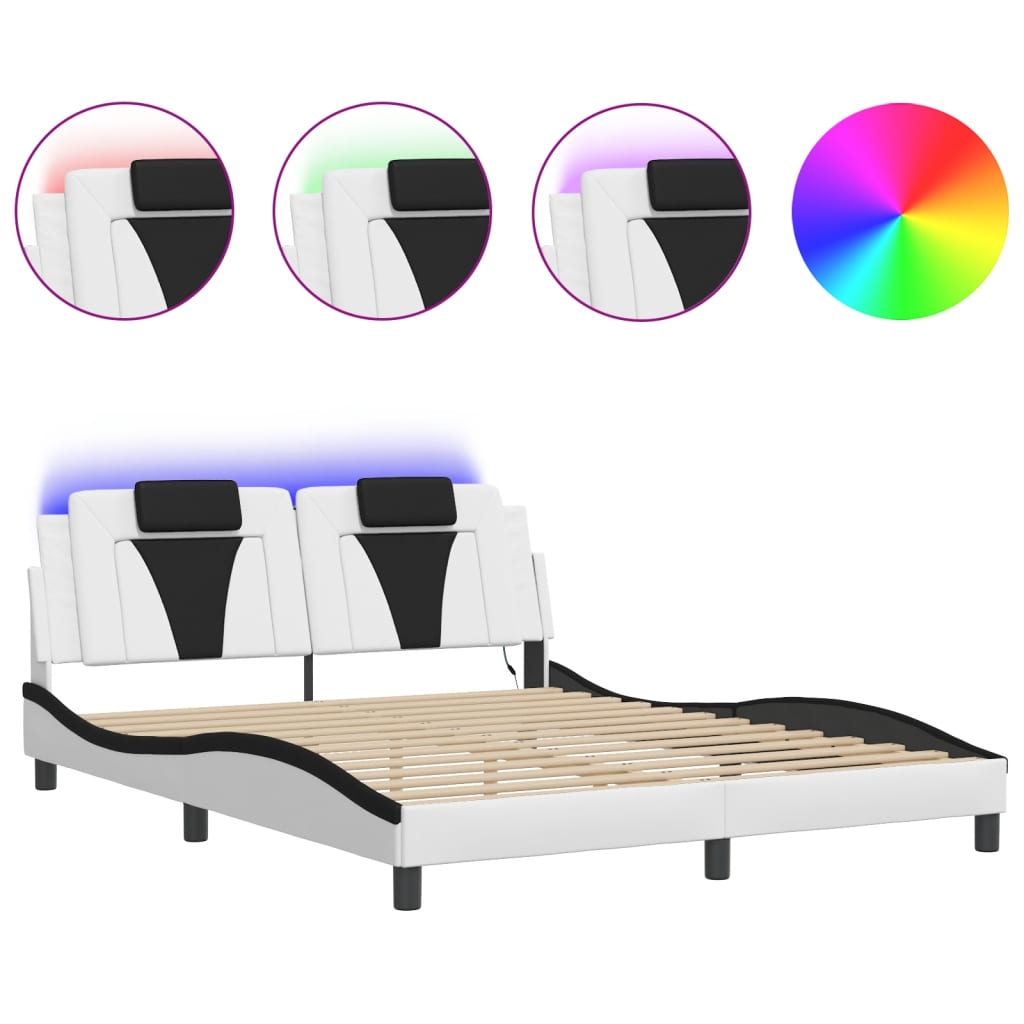 Rám Postele S Led Osvětlením Bílý A Černý 160X200 Cm Umělá Kůže
