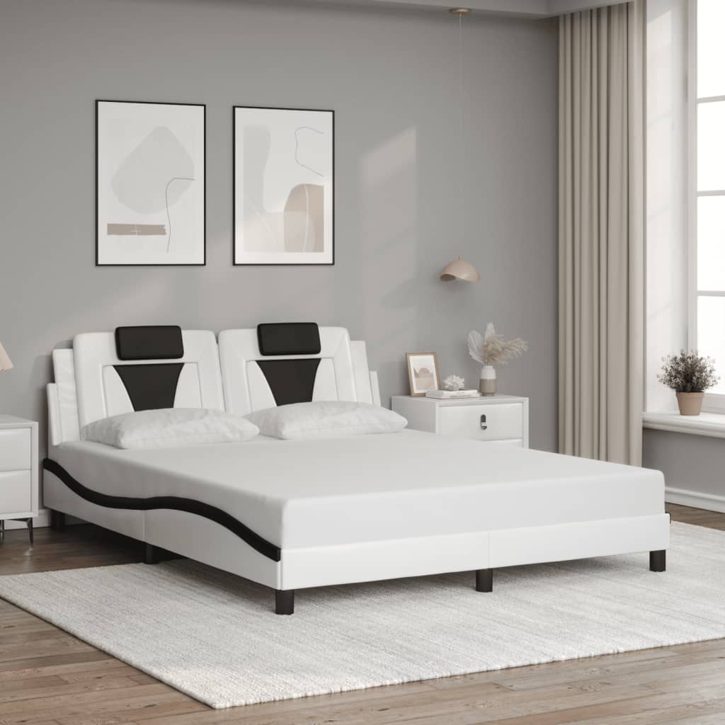 Rám Postele S Led Osvětlením Bílý A Černý 160X200 Cm Umělá Kůže