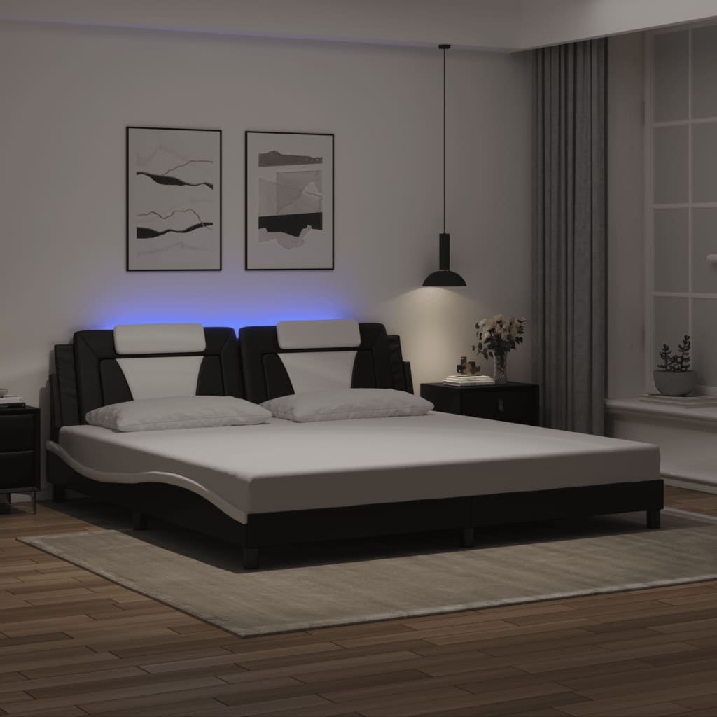 Rám Postele Viana S Led Bez Matrace Černý A Bílý