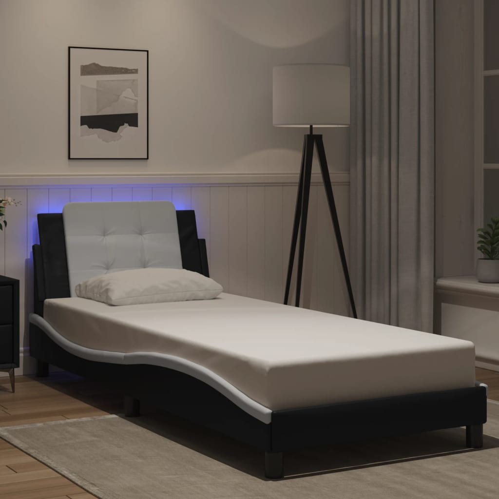 Rám Postele S Led Bez Matrace Zadar Černý A Bílý 80X200 Cm