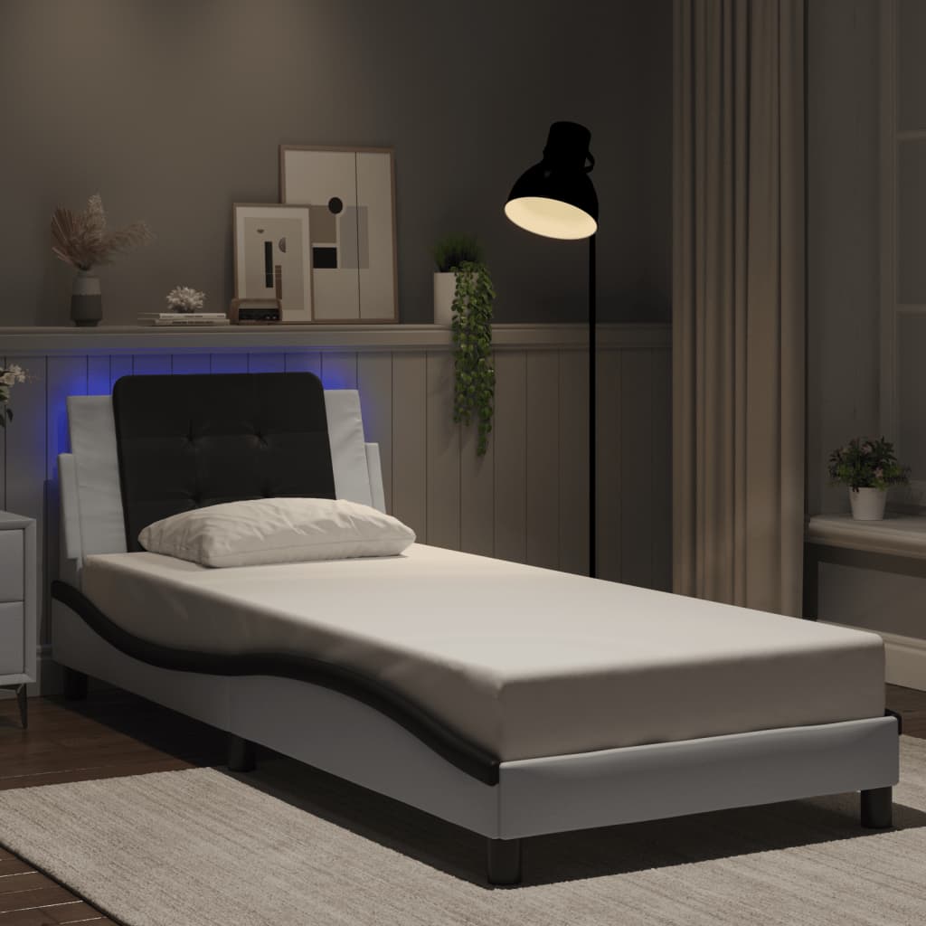Rám Postele S Led Bez Matrace Zadar Bílý A Černý 80X200 Cm