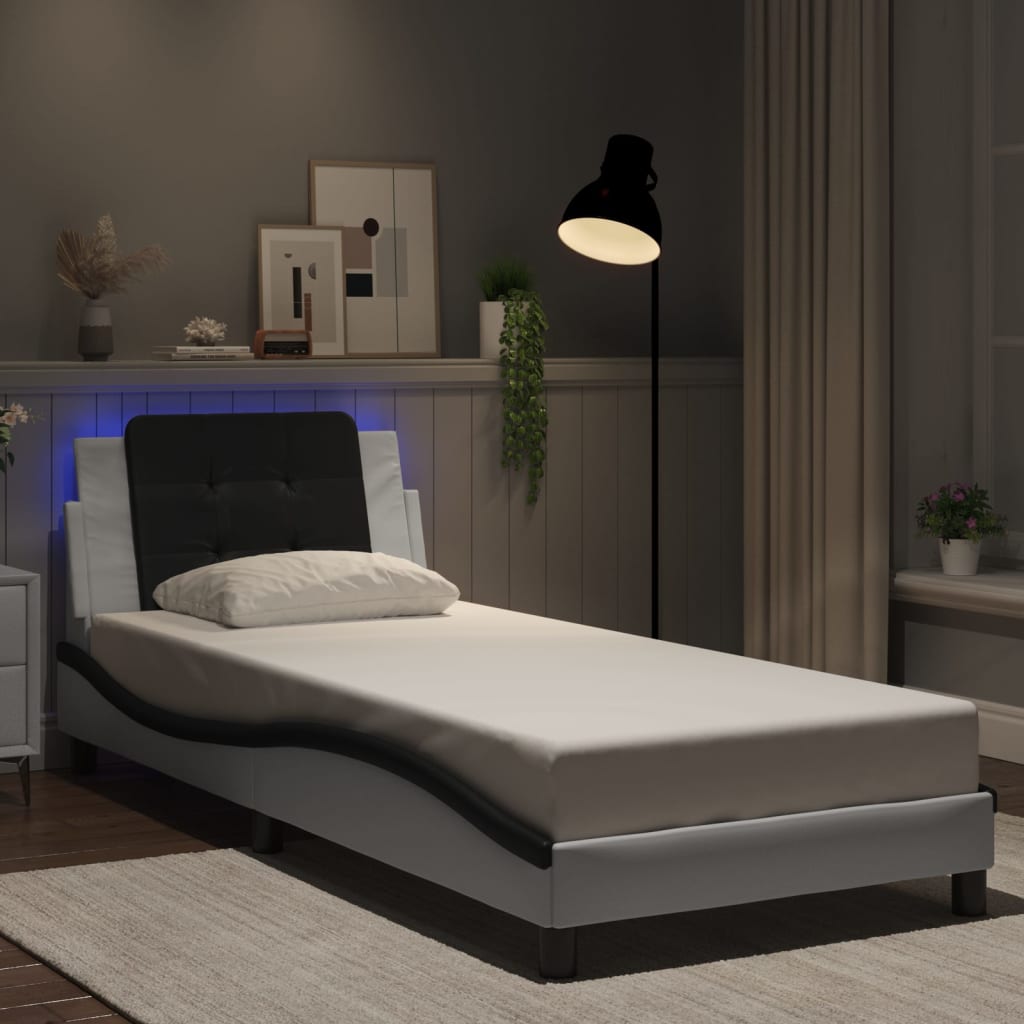 Rám Postele S Led Bez Matrace Zadar Bílý A Černý 90X190 Cm