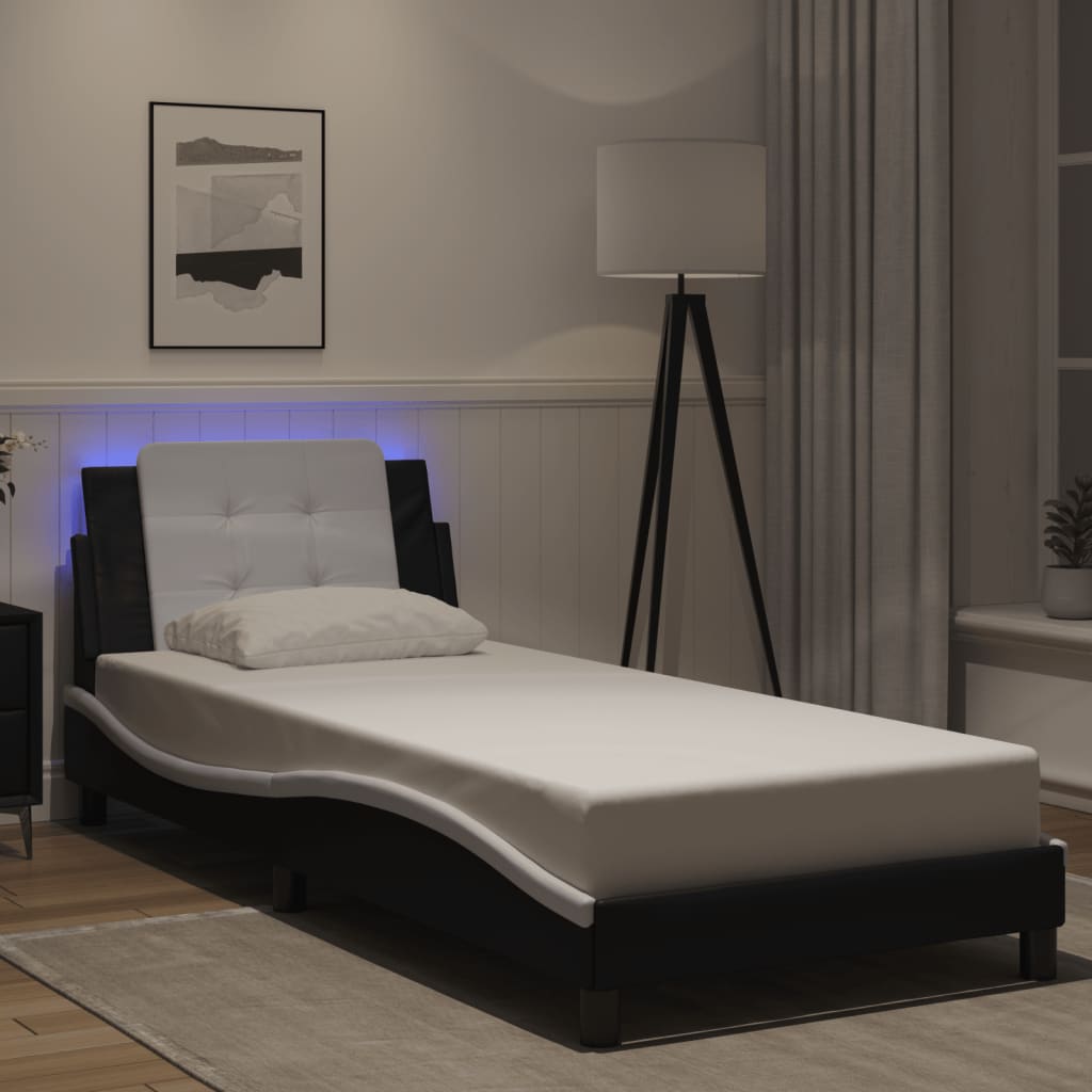 Rám Postele S Led Bez Matrace Zadar Černý A Bílý 90X200 Cm