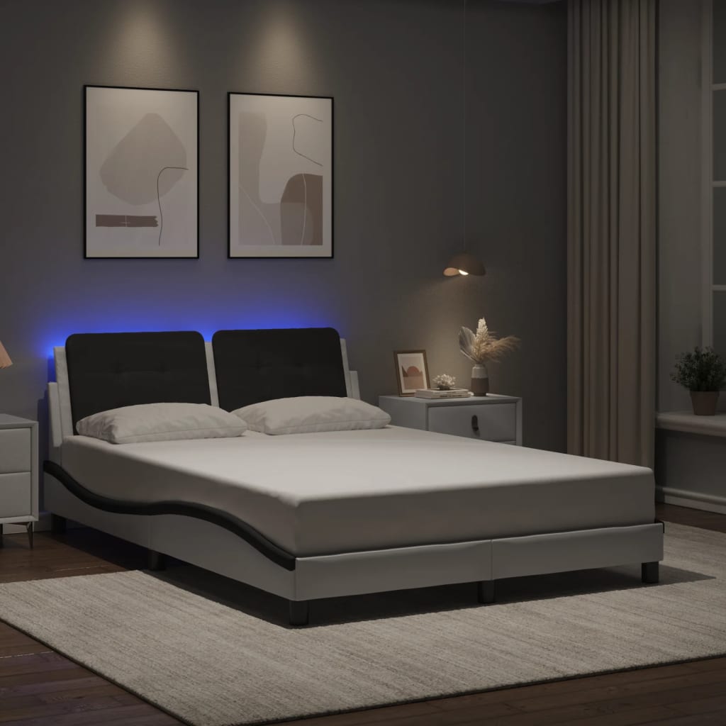 Rám Postele S Led Bez Matrace Zadar Bílý A Černý 140X190 Cm