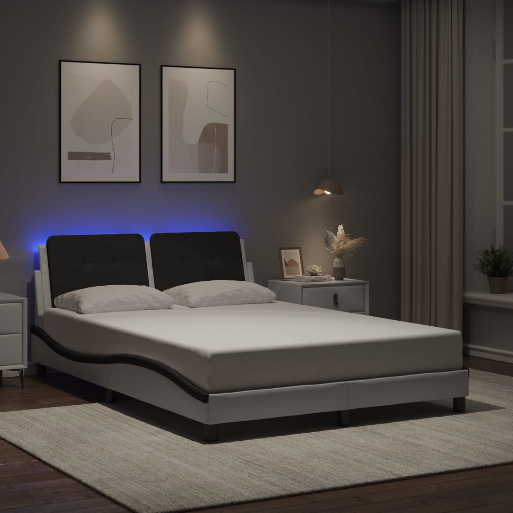 Rám Postele S Led Bez Matrace Zadar Bílý A Černý 140X200 Cm