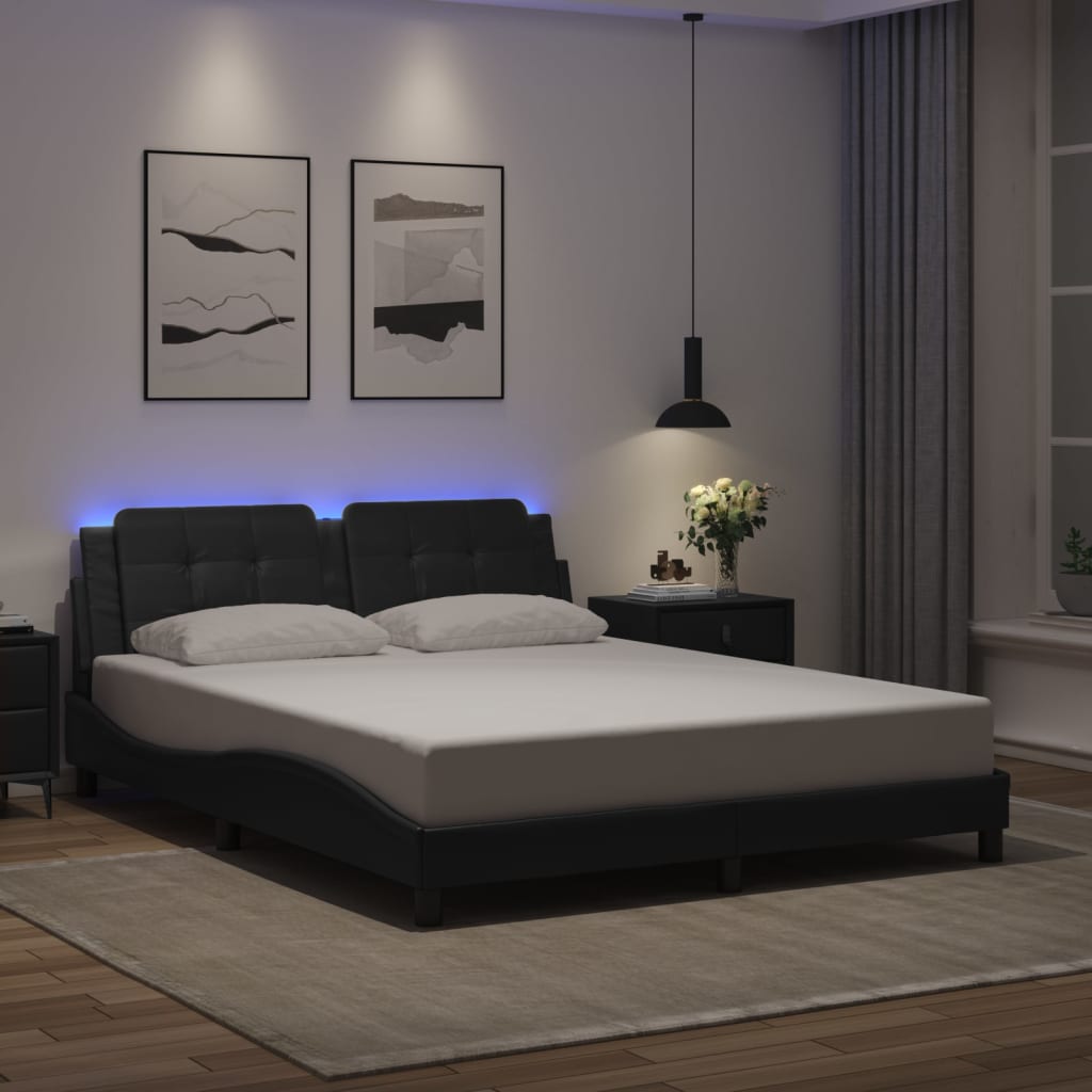 Rám Postele S Led Bez Matrace Zadar Černý 160 X 200 Cm