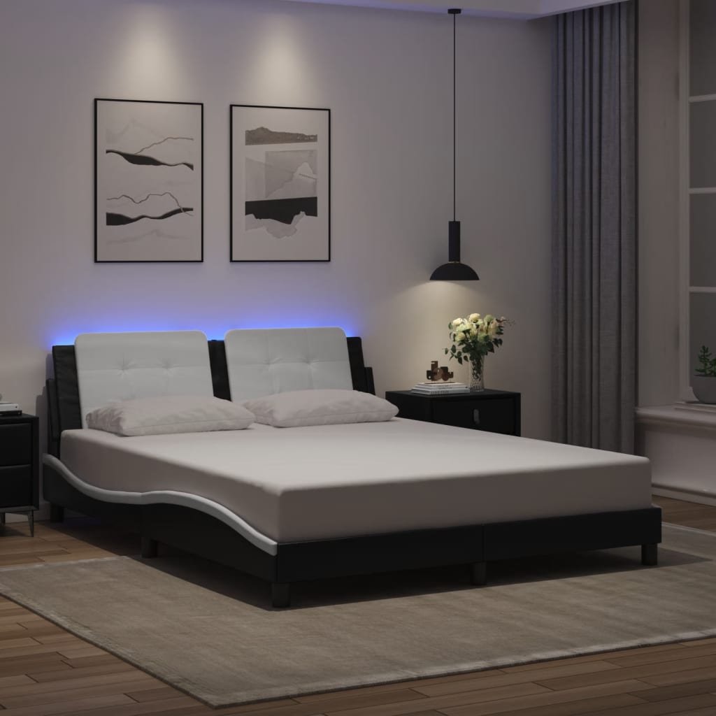 Rám Postele S Led Bez Matrace Zadar Černý A Bílý 160X200 Cm