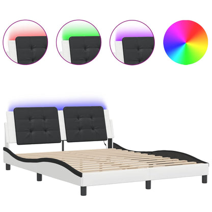 Rám Postele S Led Osvětlením Bílý A Černý 160X200 Cm Umělá Kůže Písková