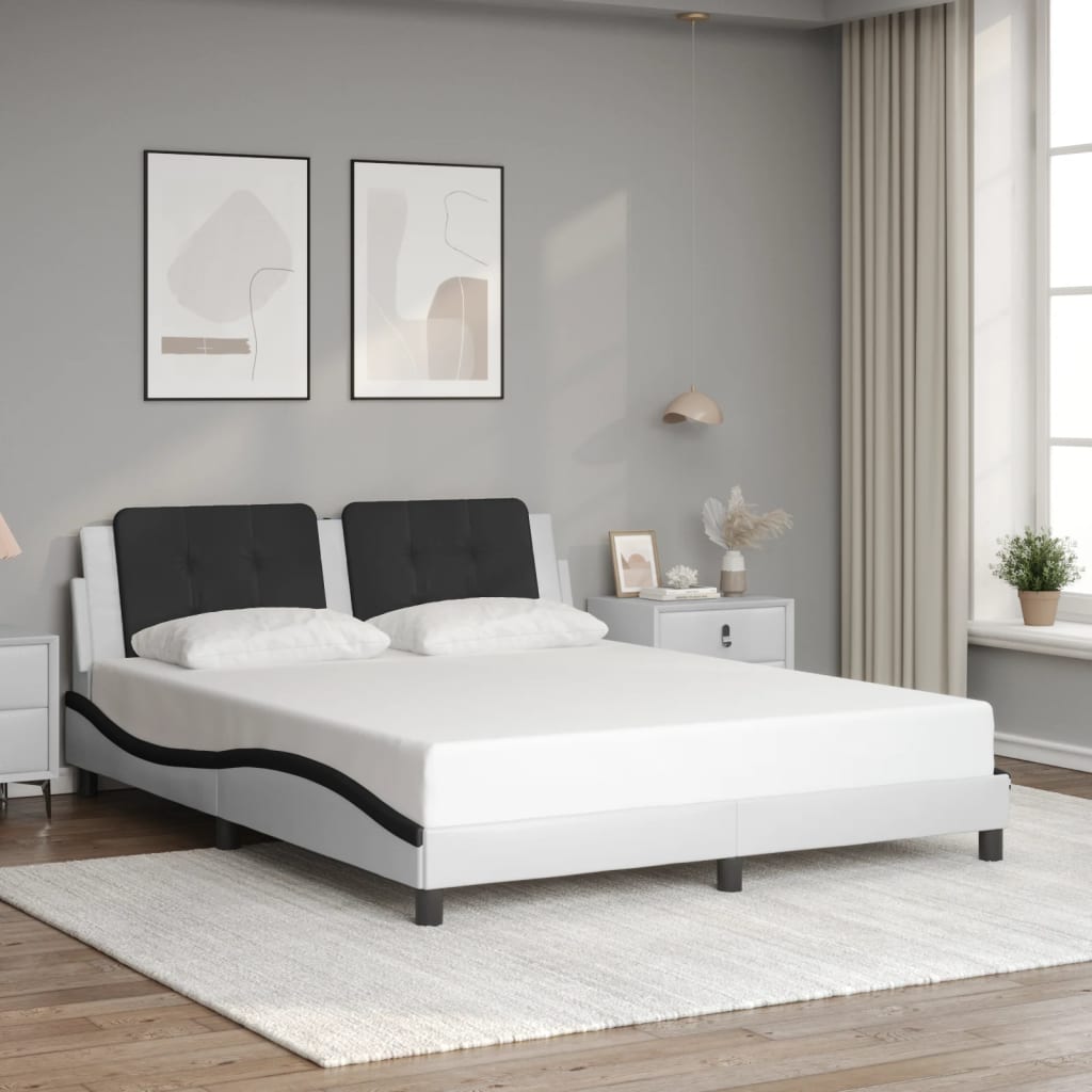 Rám Postele S Led Osvětlením Bílý A Černý 160X200 Cm Umělá Kůže Písková