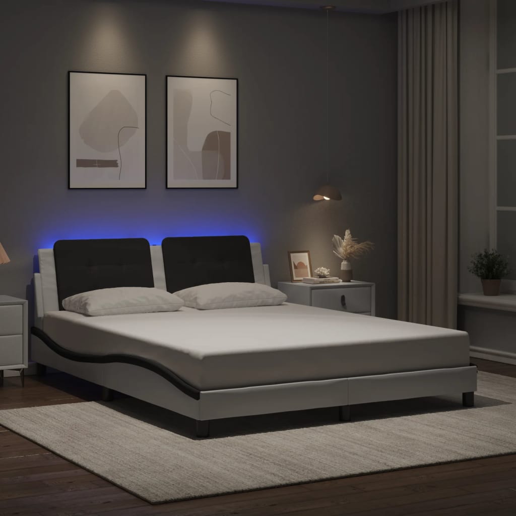 Rám Postele S Led Osvětlením Bílý A Černý 160X200 Cm Umělá Kůže Písková