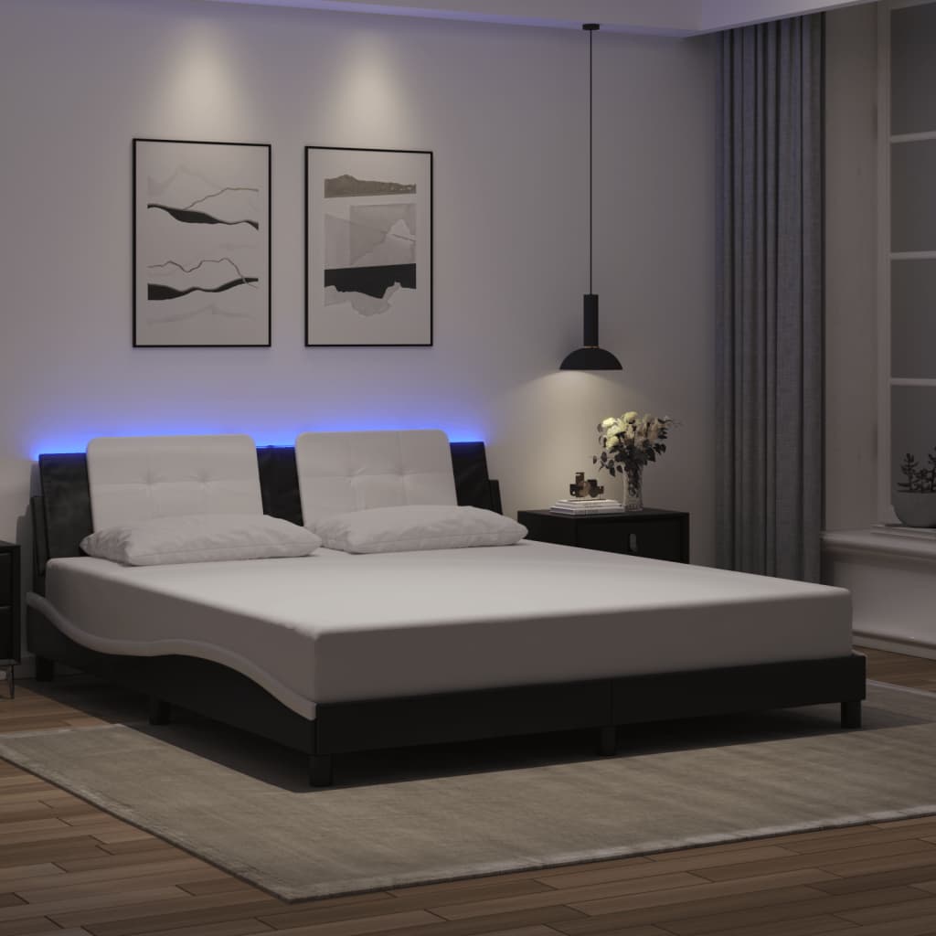 Rám Postele S Led Bez Matrace Zadar Černý A Bílý 180X200 Cm