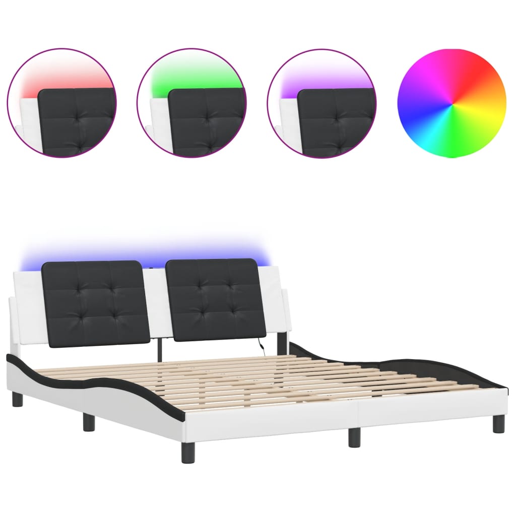 Rám Postele S Led Bez Matrace Zadar Bílý A Černý 180X200 Cm