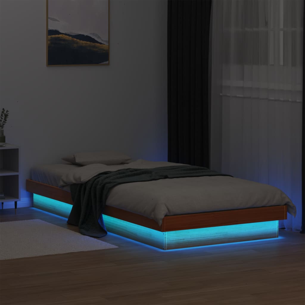 Rám Postele S Led Bílý Small Single Masivní Dřevo