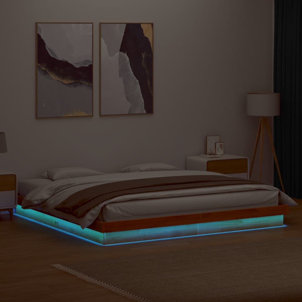 Rám Postele S Led Bílý Small Single Masivní Dřevo