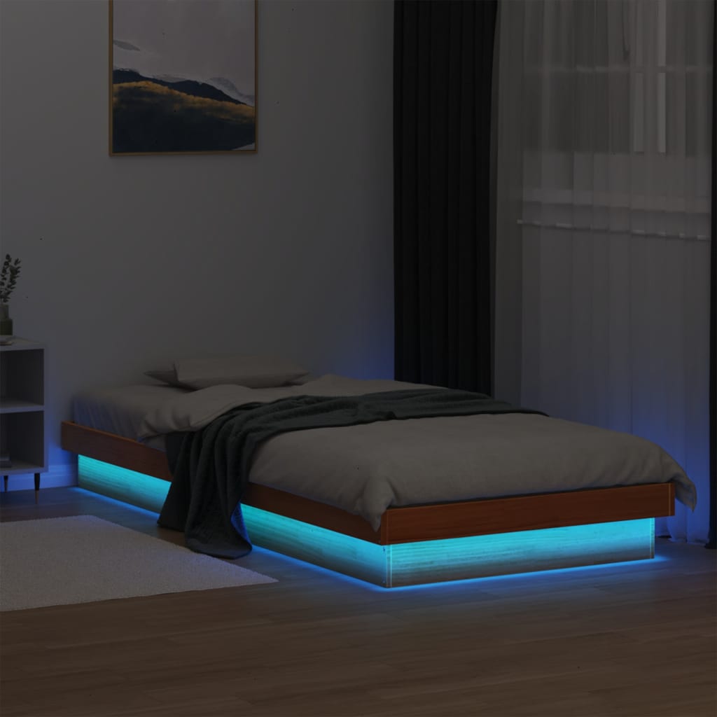 Rám Postele S Led Bílý Small Single Masivní Dřevo