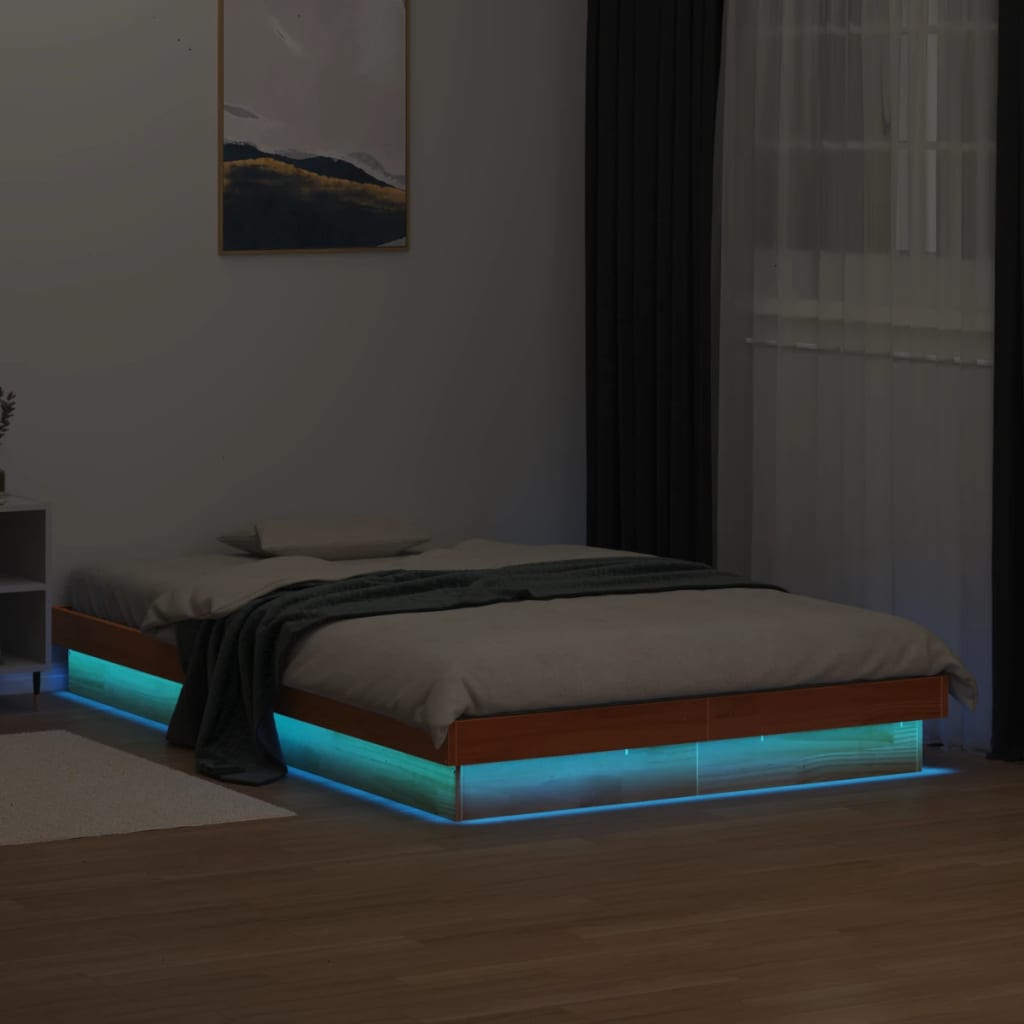 Rám Postele S Led Bílý Small Single Masivní Dřevo