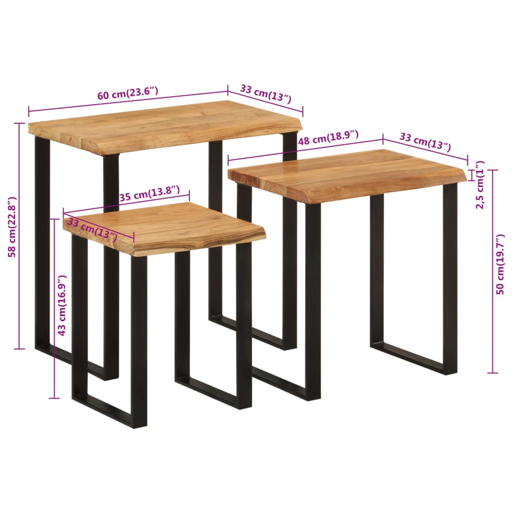 Hnízdové Stolky 3 Ks S Živou Hranou