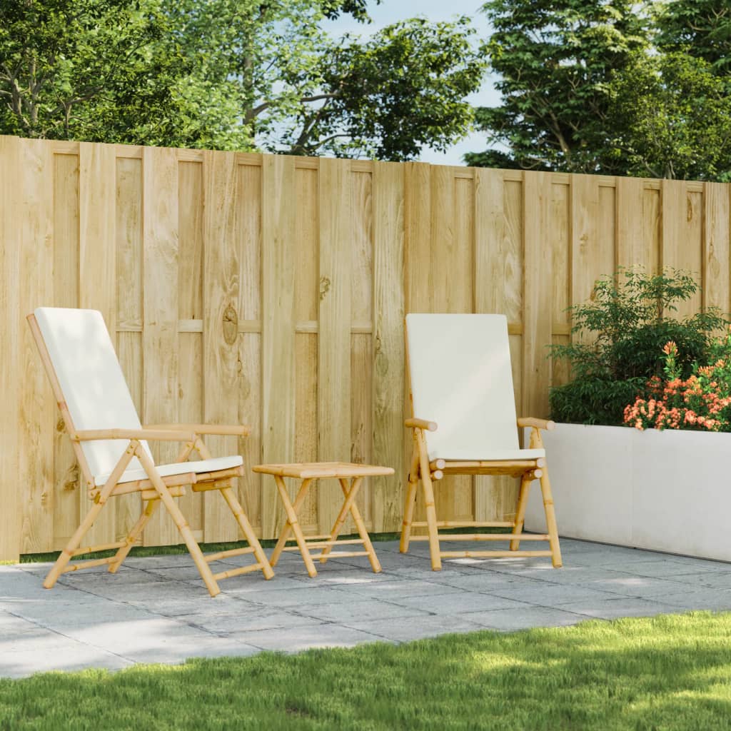 3Dílný Skládací Bistro Set S Krémově Bílými Poduškami Bambus