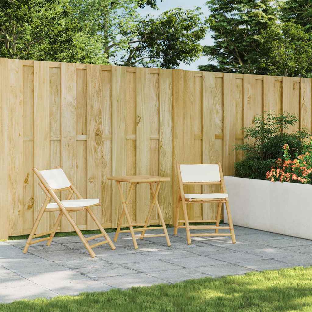 3Dílný Skládací Bistro Set S Krémově Bílými Poduškami Bambus