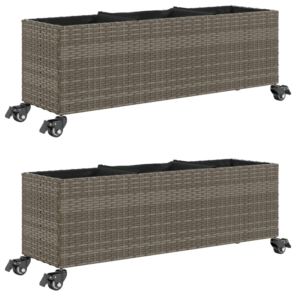 Zahradní Truhlíky S Kolečky 2 Ks Šedé 107X32X38 Cm Polyratan