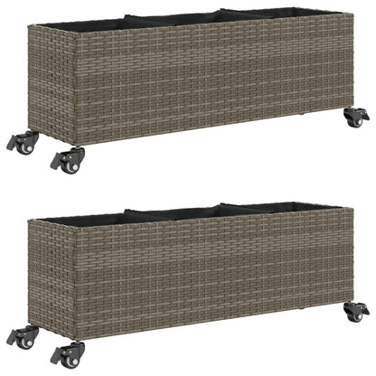 Zahradní Truhlíky S Kolečky 2 Ks Šedé 107X32X38 Cm Polyratan