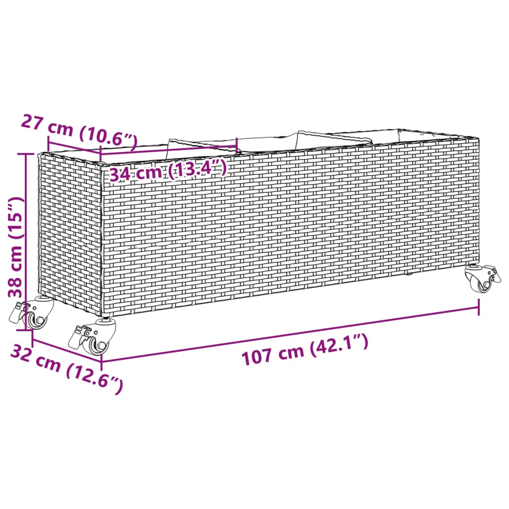 Zahradní Truhlíky S Kolečky 2 Ks Šedé 107X32X38 Cm Polyratan