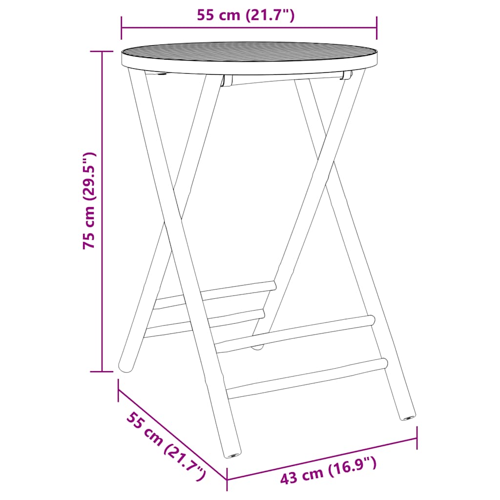 3Dílný Skládací Bistro Set S Krémově Bílými Poduškami Bambus