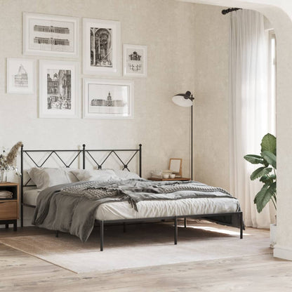 Kovový Rám Postele S Čelem Černý Černá