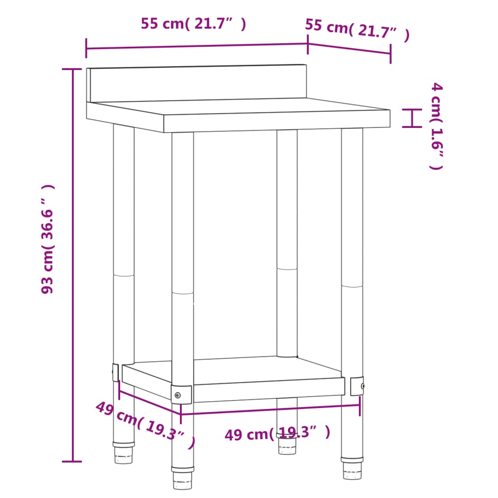 Kuchyňský Pracovní Stůl Přístěnný Nerezová Ocel