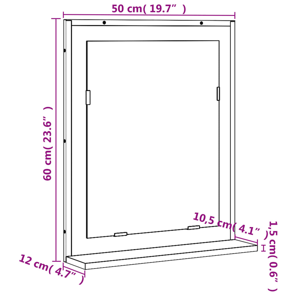 Koupelnové Zrcadlo S Poličkou Šedé Sonoma 50X12X60 Cm Kompozit