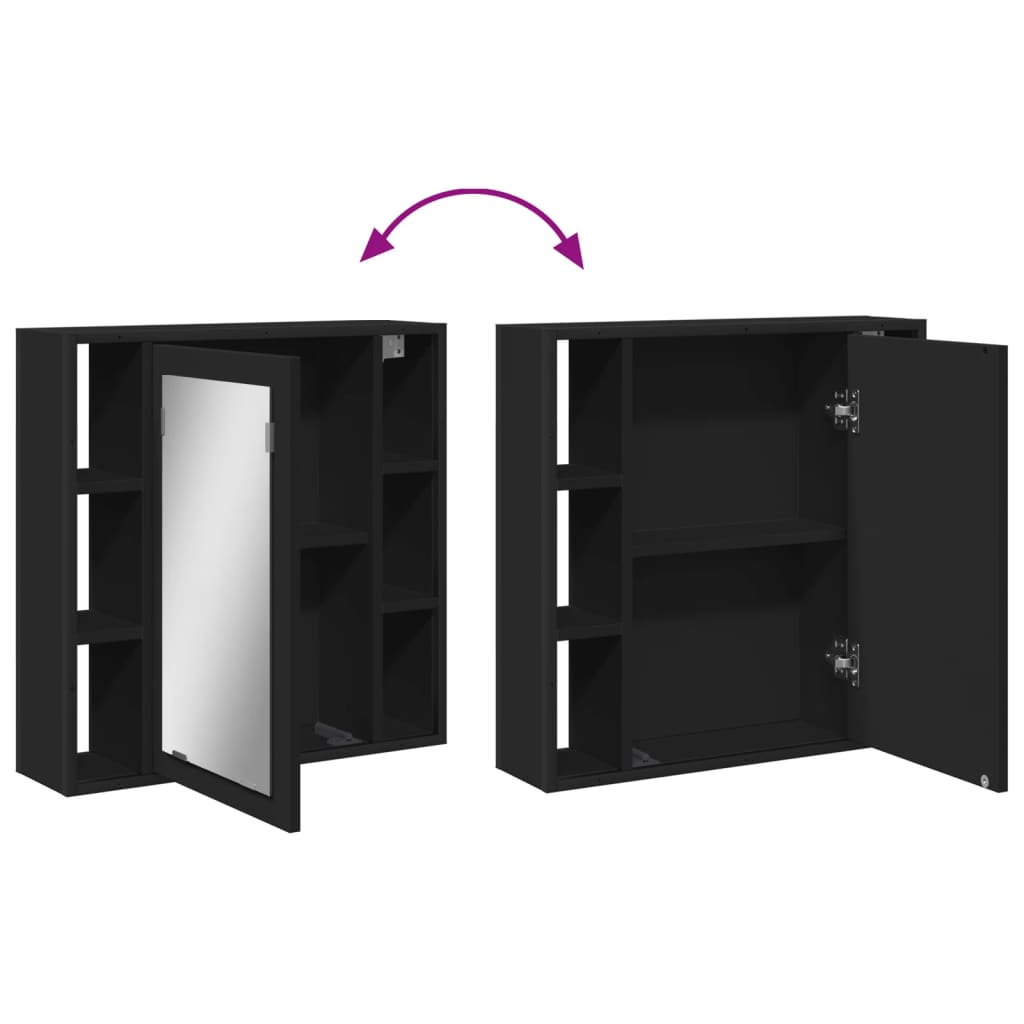 Koupelnová Skříňka Se Zrcadlem Černá 60 X 16 X 60 Cm Kompozit