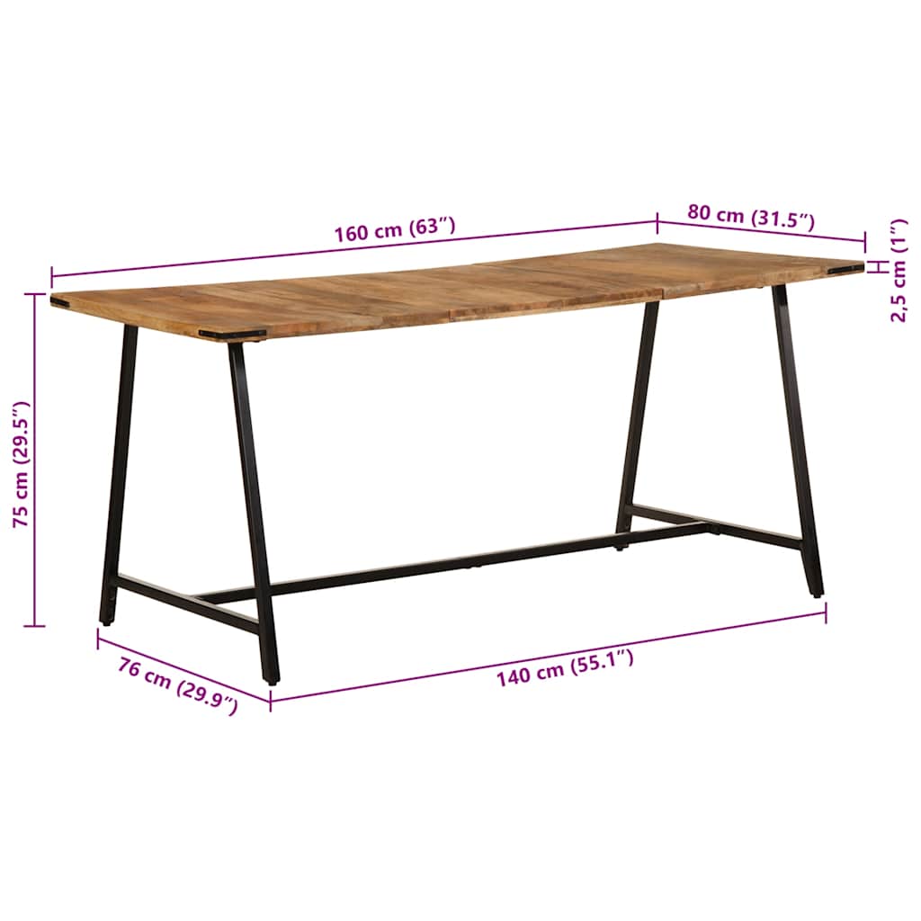 Jídelní Stůl 160 X 80 X 75 Cm Masivní Mangovníkové Dřevo