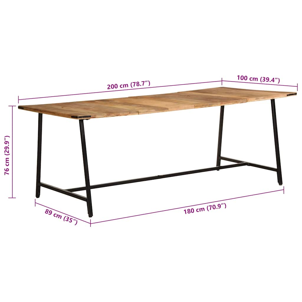 Jídelní Stůl 200 X 100 X 75 Cm Masivní Mangovníkové Dřevo