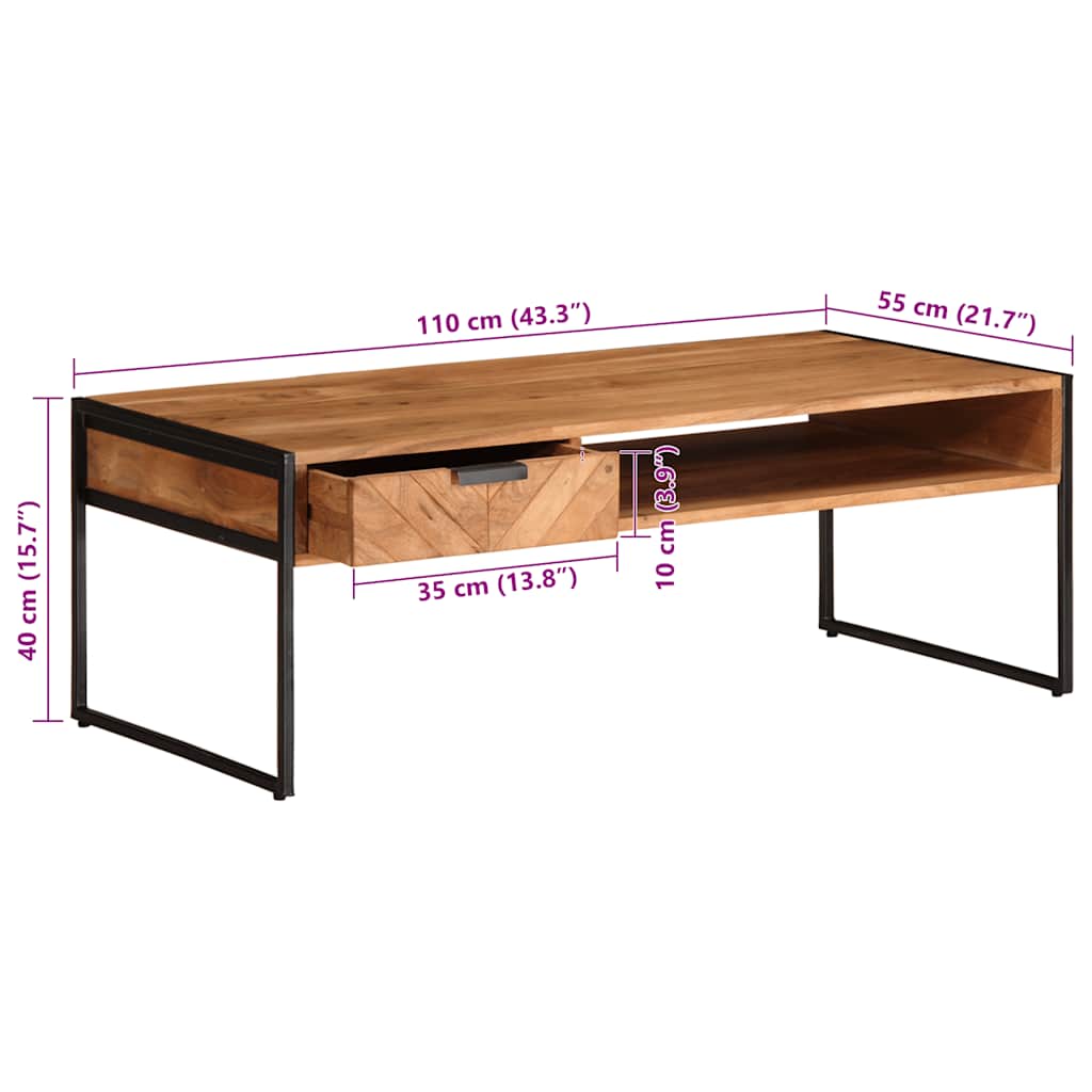 Konferenční Stolek 110 X 55 X 40 Cm Masivní Akáciové Dřevo