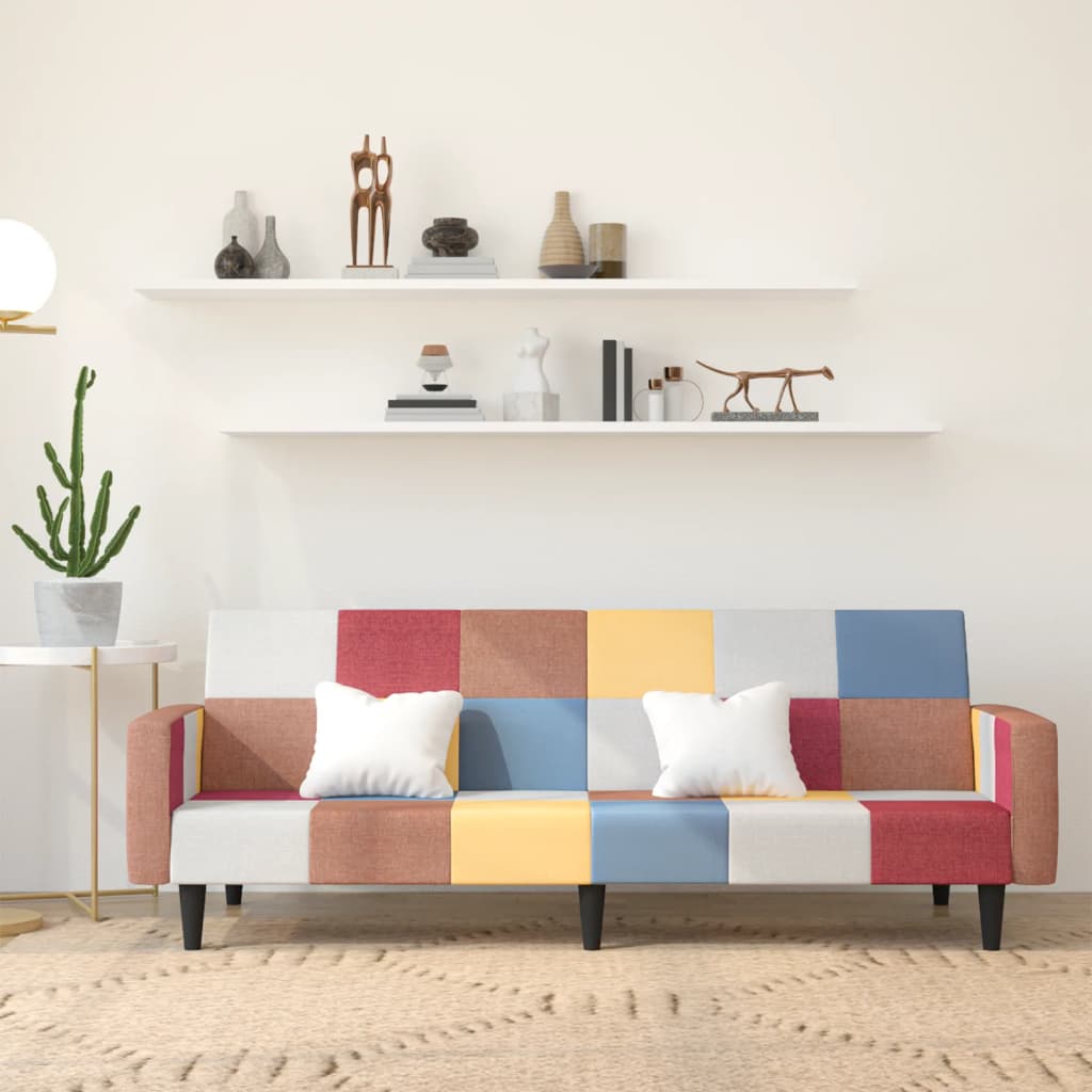 2Místná Rozkládací Pohovka S Podnožkou Patchwork Textil