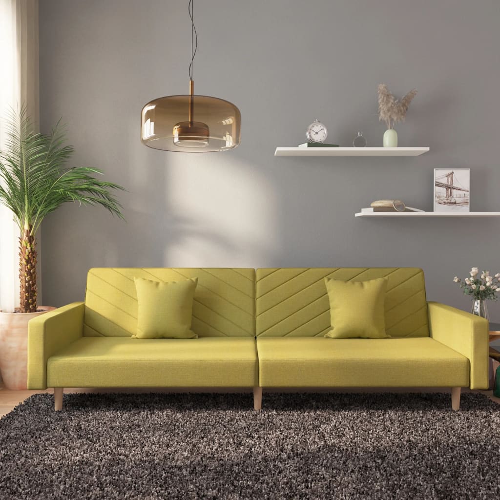 2Místná Rozkládací Pohovka Se 2 Polštáři Žlutá Textil